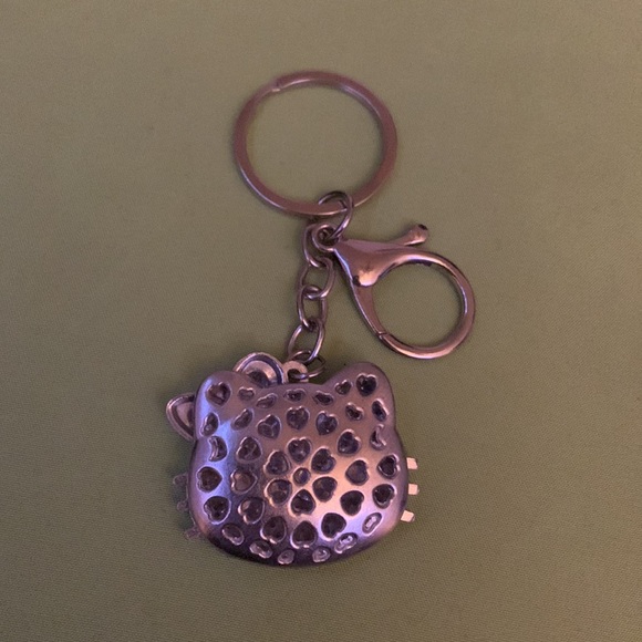 silver hello kitty keychain with hearts and rhinestones - Picture 2 of 2